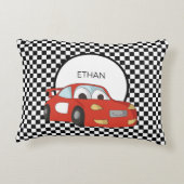 Red Race Car Schwarz-weiß Checkered Flag Child's Dekokissen (Rückseite)
