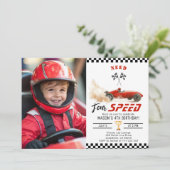 Red Race Foto Need Speed 4. Geburtstag Einladung (Stehend Vorderseite)