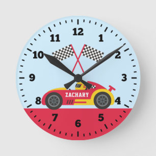 Red Race Racer Boys Bed Wall Decke Runde Wanduhr