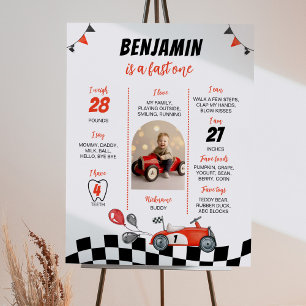 Red Racing Car 1. Geburtstag Foto Milestone Poster