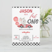 Red Racing Car Balloons Elefant 1. Geburtstag Einladung (Stehend Vorderseite)