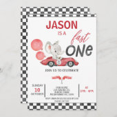 Red Racing Car Balloons Elefant 1. Geburtstag Einladung (Vorne/Hinten)