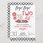 Red Racing Car Balloons Elephant 2. Geburtstag Einladung (Vorne/Hinten)
