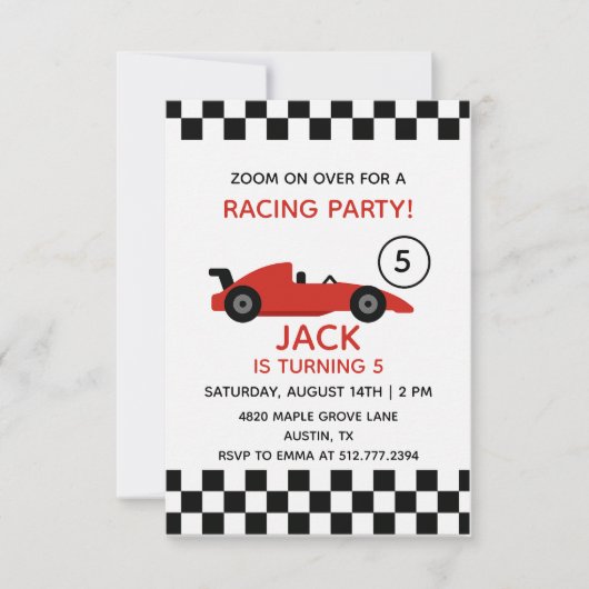 Red Racing Car Birthday • Boys Race Party Einladung (Vorderseite)
