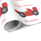 Red Racing Car Birthday Geschenkpapier (Rolleneckpunkt)