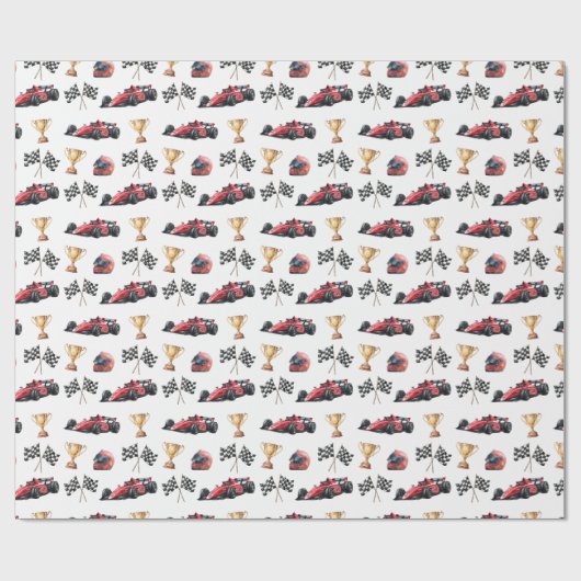 Red Racing Car Birthday Wrapping Paper Geschenkpapier (Flach)