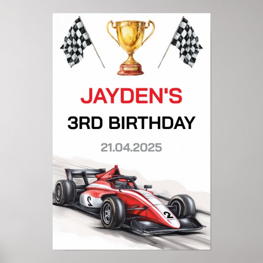 Red Racing Car Boys Birthday Welcome Poster (Vorne)