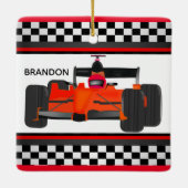 Red Racing Car Checkered Design Square Ornament (Rückseite)
