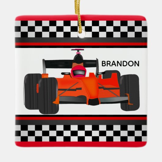 Red Racing Car Checkered Design Square Ornament (Vorderseite)
