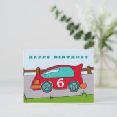 Red Racing Car Happy Birthday Postkarte (Stehend Vorderseite)