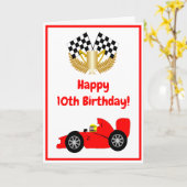 Red Racing Car Personalisiert 10. Geburtstag Karte (Gelbe Blume)
