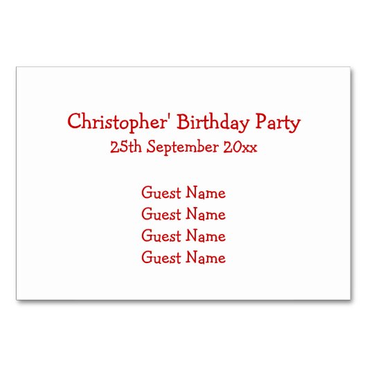 Red Racing Car Tischnummer (Rückseite)