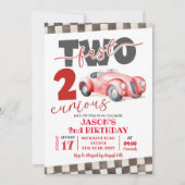 Red Racing Car Zwei Fast Zwei Neuartiger 2. Geburt Einladung (Vorderseite)