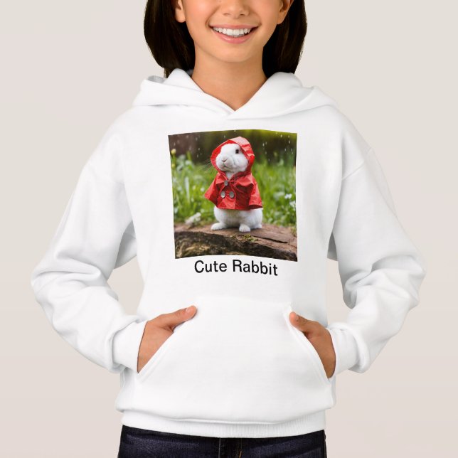 "Red Raincoat Rabbit Pullover Hoodie" (Vorderseite)