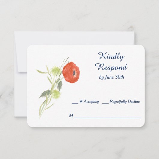 Red Ranuculus Blume Wedding RSVP Karte (Vorderseite)