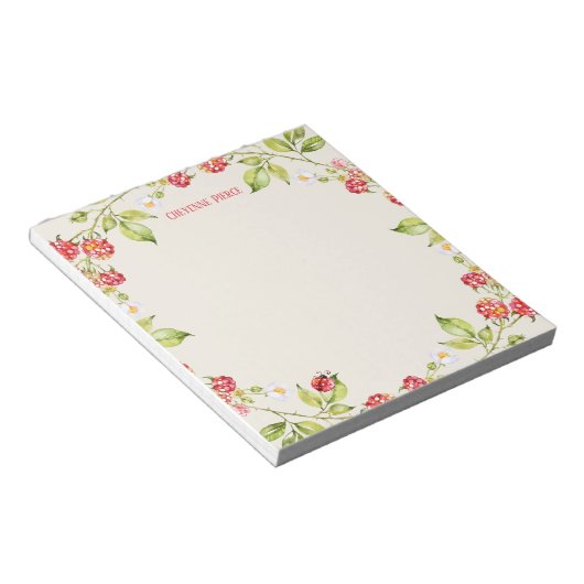 Red Raspberry | Blumengarten Personalisiert Notizblock (angewinkelt)