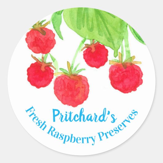 Red Raspberry Watercolor Fruchtmark Jar Label Runder Aufkleber (Vorderseite)