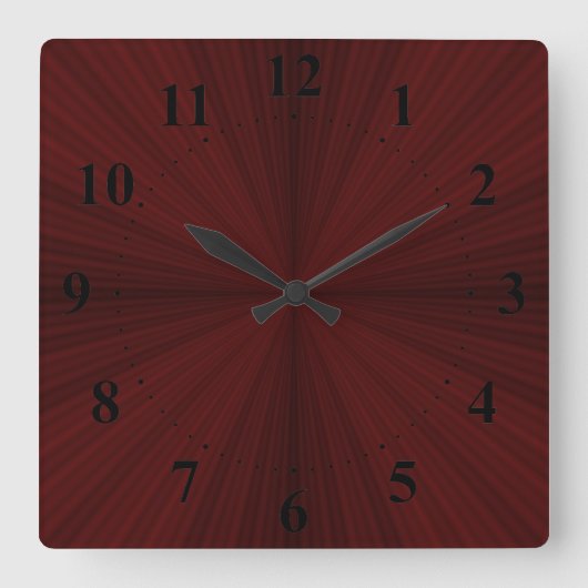 Red Rays Quarter Wall Clock Quadratische Wanduhr (Vorderseite)