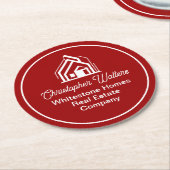 Red Real Estate Company Custom Realtor Party Runder Pappuntersetzer (Angewinkelt)