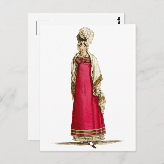Red Regency Dress, Mode Zeichnend 1800er Postkarte (Vorne/Hinten)