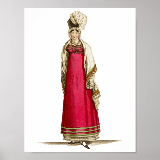Red Regency Gown Antike französische Mode Zeichnen Poster (Vorne)