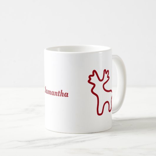 Red Reindeer Contour Personalized Name Kaffeetasse (VorderseiteRechts)