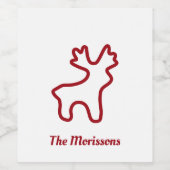 Red Reindeer Contour Personalized Name Weinetikett (Einzelnes Label)