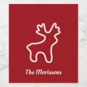 Red Reindeer Contour Personalized Name Weinetikett (Einzelnes Label)