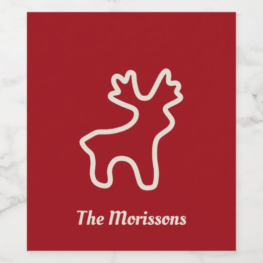 Red Reindeer Contour Personalized Name Weinetikett (Einzelnes Label)