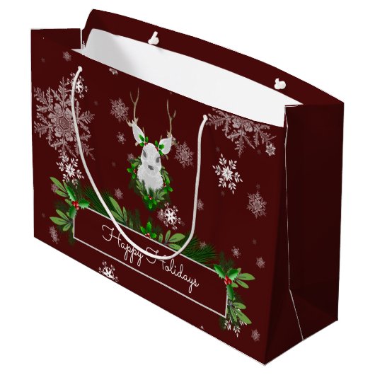 Red Reindeer Gift Bag Große Geschenktüte (Rückseite Schrägansicht)