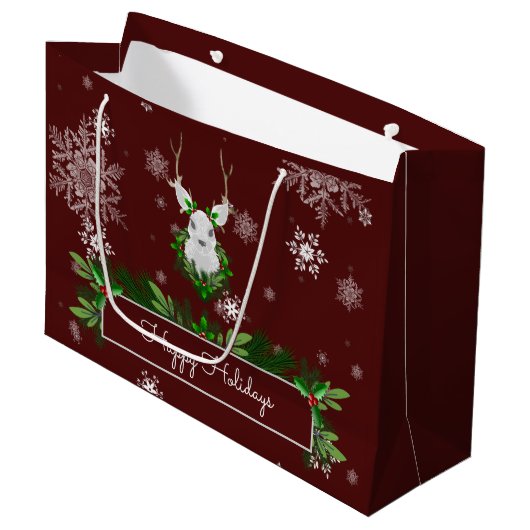 Red Reindeer Gift Bag Große Geschenktüte (Vorderseite Schrägansicht)