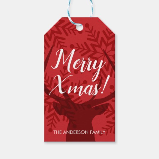 Red Reindeer Gift Tag Weihnachten Geschenkanhänger (Vorderseite)