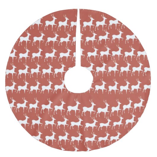 Red Reindeer Pattern Classic Christmas Tree Skirt Polyester Weihnachtsbaumdecke (Vorderseite)