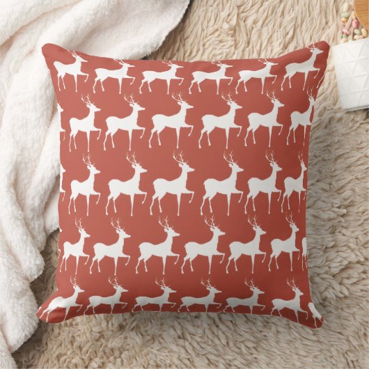 Red Reindeer Pattern Square Christmas Thro Kissen (Decke)