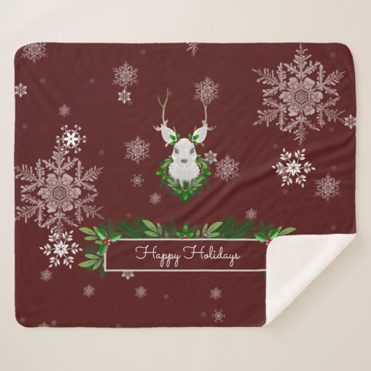 Red Reindeer Sherpa Blanket Sherpadecke (Vorderseite (Horizontal))