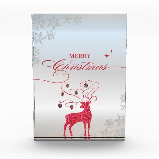 Red Reindeer Silver Snowflakes Weihnachten Fotoblock (Vorderseite)