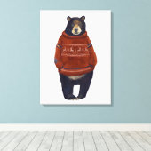 Red Reindeer Sweater Bear Leinwanddruck (Insitu (Holzboden))
