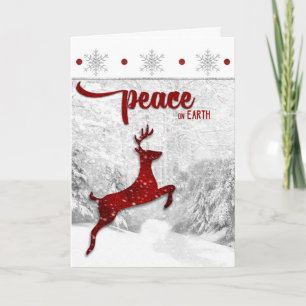 Red Reineer Woodland Snowscape Weltfrieden Feiertagskarte