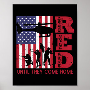 Red Remember all Deployed Flag Helicopter Mem Poster