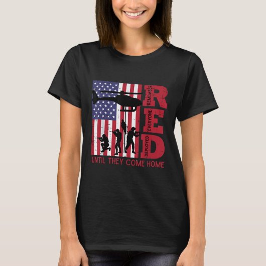 Red Remember all Deployed Flag Helicopter Mem T-Shirt (Vorderseite)