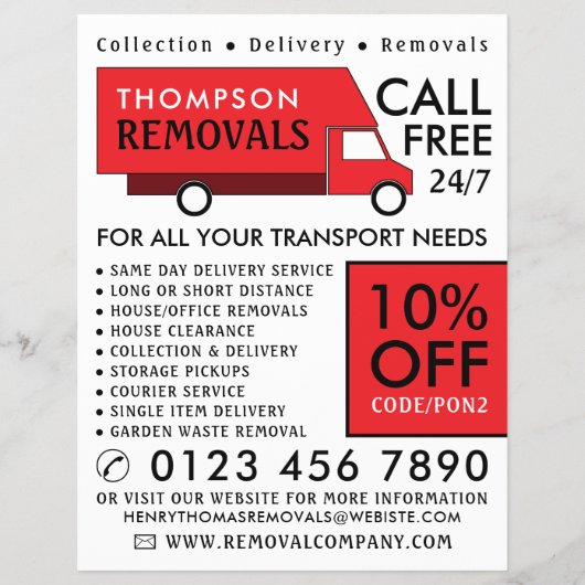 Red Removal Van, Removal Company Werbung Flyer (Vorne)