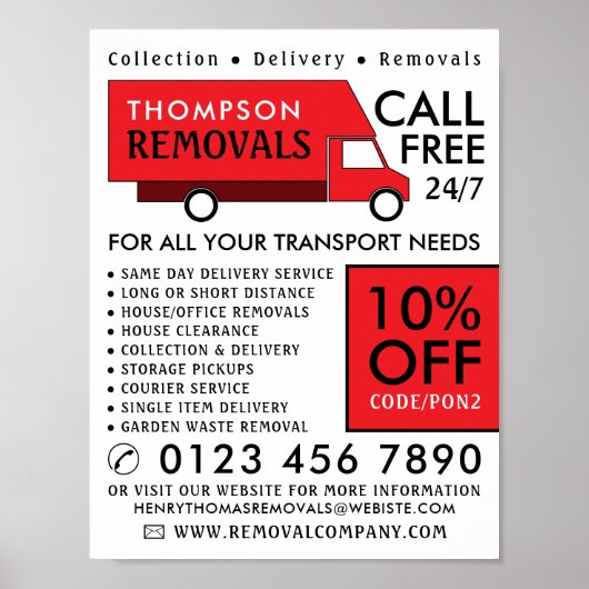 Red Removal Van, Removal Company Werbung Poster (Vorne)