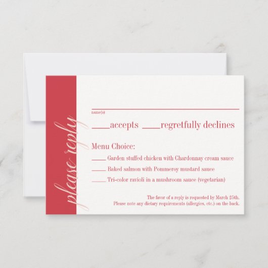 Red Response Card, Caroline Wedding Collection RSVP Karte (Vorderseite)