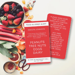 Red Restaurant Food Allergy Alert Kid's Telefonnummerkarte