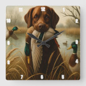 Red Retriever Duck Pond Jagd Quadratische Wanduhr (Vorderseite)