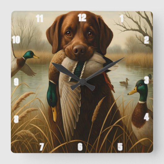 Red Retriever Duck Pond Jagd Quadratische Wanduhr (Vorderseite)