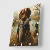 Red Retriever Duck Pond Jagd Quadratische Wanduhr (Winkel)