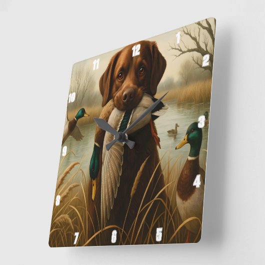 Red Retriever Duck Pond Jagd Quadratische Wanduhr (Winkel)