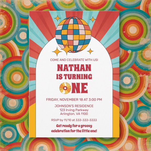Red Retro 1. Kindergeburtstag Groovy Party Vinyl Einladung