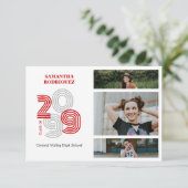 Red Retro Big Numbers 3-Foto-Abschluss Einladung (Stehend Vorderseite)